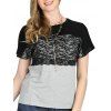 T-shirt Décontracté Bicolore en Dentelle Insérée - Gris argenté 2XL