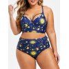 Maillot de bain bikini taille plus à armatures Sun Star Moon - Bleu Foncé Toile de Jean L