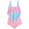 Maillot de Bain Tankini Ecale de Poisson Imprimée de Grande Taille à Volants - multicolor B 4X