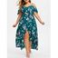 Plus Size Cold Shoulder Floral Maxi Flowing Dress - SEA TURTLE GREEN 2X