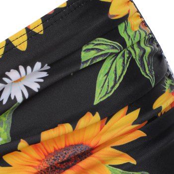 Vacation Swinwear Cut Out Sunflower Overlay Tummy Control Tankini Swimsuit