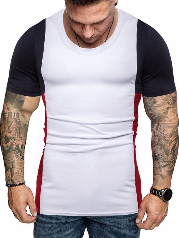 T-shirt Décontracté Panneau en Blocs de Couleurs à Manches Courtes - Blanc XL