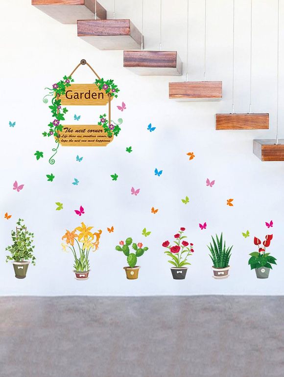 Ensemble d'Autocollant Mural Motif de Fleur et de Cactus Pot de Jardin - multicolor A 50*70CM