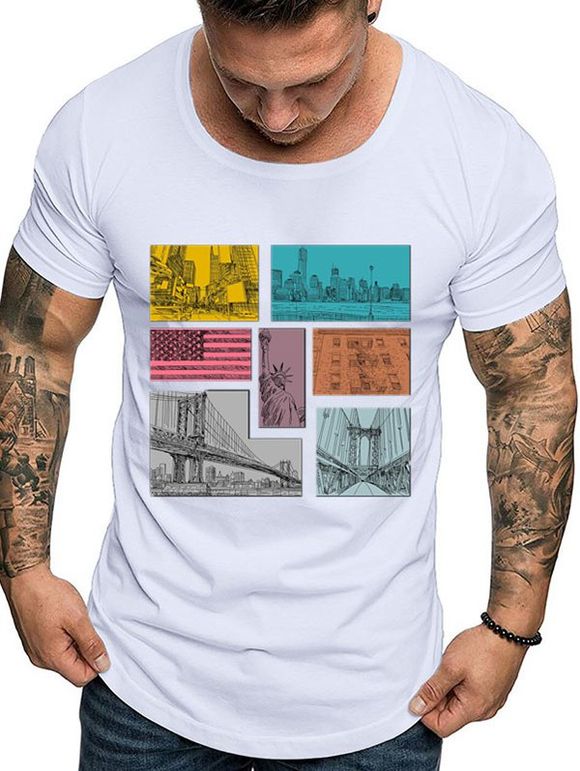 T-shirt Décontracté Drapeau Américain Graphique Imprimé - Blanc 2XL