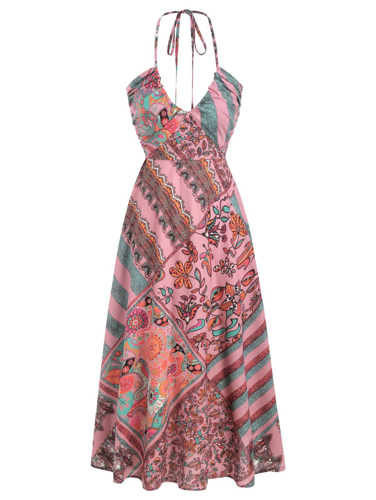 

Bohemian Flower Halter Backless Maxi Dress, Multi