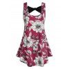 Plus Size Floral Imprimer Bow incrustée de dentelle Débardeur - Rouge Vineux L