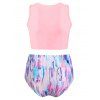 Bohemian Tankini Swimsuit Colored Feather Print Twisted Front High Waist Two Piece Swimwear - PIG PINK L