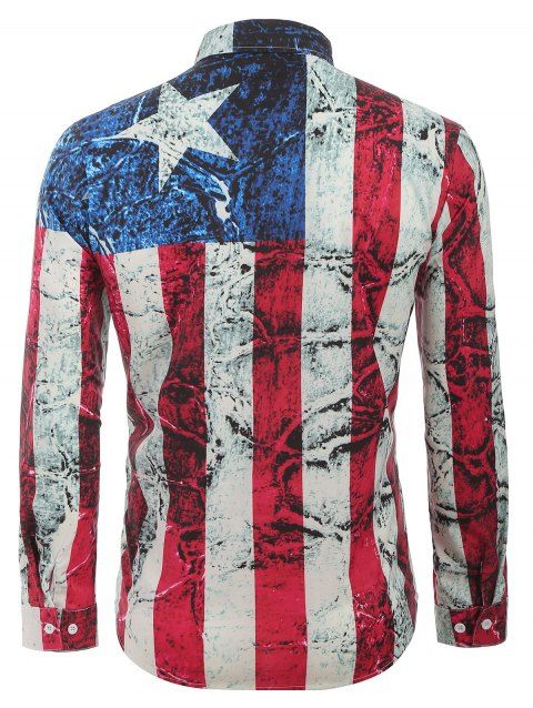 [30% OFF] 2019 Long Sleeves Distressed American Flag Print Button Shirt ...