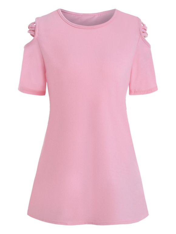 T-shirt Simple Croisé à Epaule Dénudée - Rose Cochon XL
