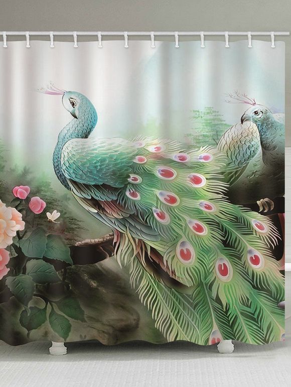 Rideau de Douche Imperméable Fleur et Paon Imprimés pour Salle de Bain - multicolor B 180*180CM