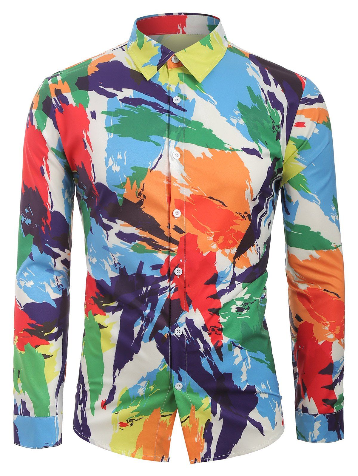 [38% OFF] 2019 Long Sleeves Colorful Painting Print Shirt In Multicolor ...