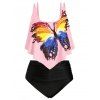 Maillot de Bain Tankini Graphique Papillon de Grande Taille à Volants - Rose M
