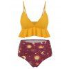 Flounce Ruched Sun Star Moon Tankini Swimsuit - multicolor L