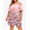 Robe Fleurie à Epaule Dénudée de Grande Taille - Rose Cochon L