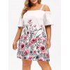 Robe Fleurie à Epaule Dénudée de Grande Taille - Blanc L