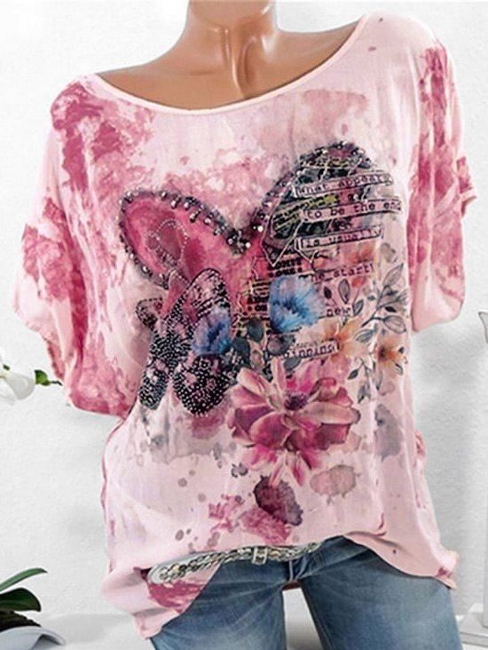 T-shirt grande taille à imprimé floral et cœur tie dye - Rose 1X