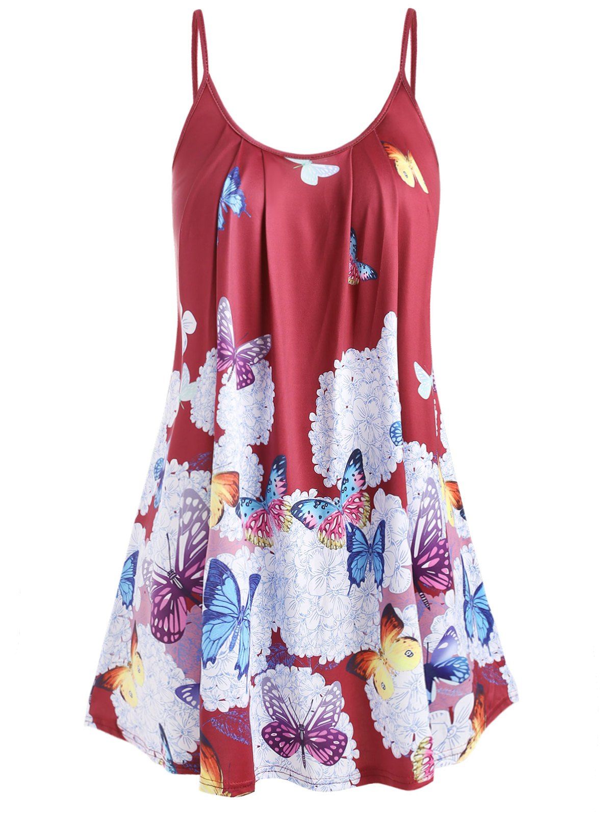 

Plus Size Butterfly Print Cami Top, Red wine