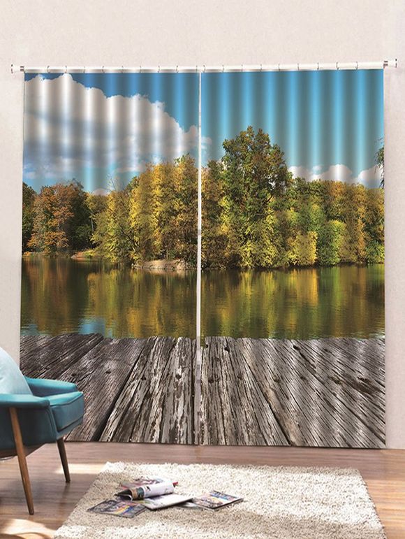 Rideaux de Fenêtre Forêt et Plage Imprimés 2 Panneaux - multicolor C W85×L200CM×2PCS