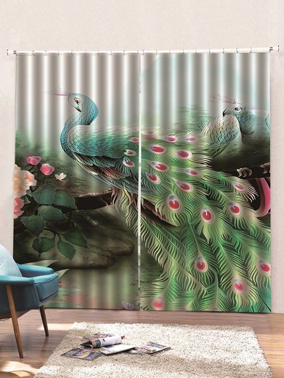 Rideaux de Fenêtre Paon Imprimé 2 Panneaux - multicolor C W85×L200CM×2PCS