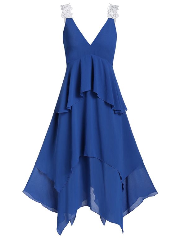 Robe Zippée Asymétrique à Col Plongeant - Bleu Myrtille 2XL