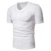 T-shirt Décontracté en Couleur Unie Manches Courtes à Col V - Blanc 2XL