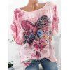T-shirt grande taille à imprimé floral et cœur tie dye - Rose 3X