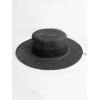 Chapeau de Soleil Rond Bretelle Design en Paille - Noir 