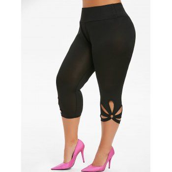 

Metal Ring Cut Out Capri Plus Size Leggings, Black