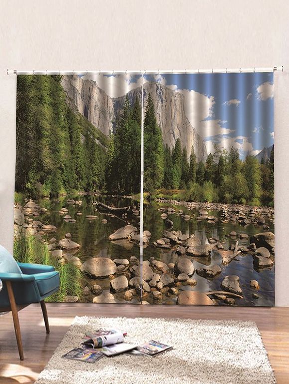 Rideaux de Fenêtre Montagne et Rivière Imprimées 2 Panneaux - multicolor C W75×L166CM×2PCS