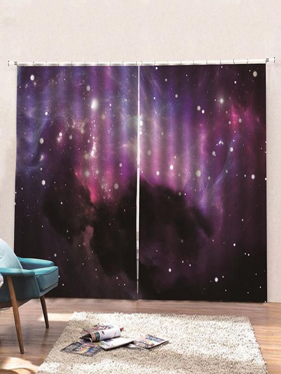 Rideaux de Fenêtre Galaxie et Ciel Etoilé Imprimés 2 Panneaux - multicolor C W85×L200CM×2PCS