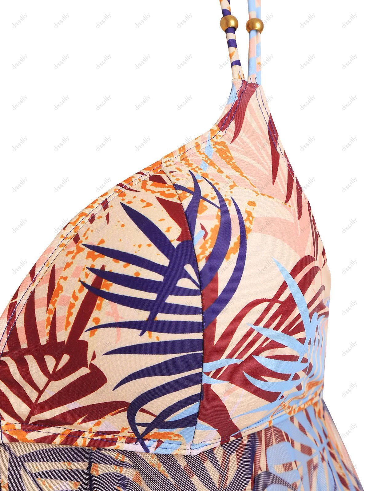 Photo Gallery Plus Size Leaf Print Mesh Handkerchief Tankini Set 2844