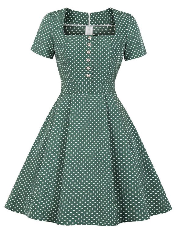 Robe à pois des années 1950 - Vert profond S
