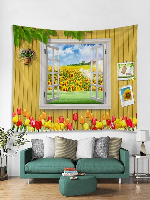 Tapisserie Murale Pendante Art Décoration Fleur et Fenêtre Imprimées - multicolor A 230*180CM