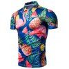 T-shirt Ananas Tropical et Flamant Imprimés à Col de Chemise - Bleu 2XL