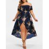 Plus Size Off The Shoulder Floral Print High Low Maxi Dress - MIDNIGHT BLUE 2X