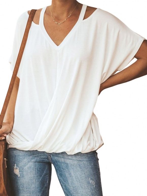 T-shirt drapé à découpes et à encolure en V - Blanc XL