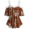T-shirt Applique Fleuri Imprimé à Epaule Dénudée de Grande Taille - Rouille 4X