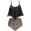 Maillot de Bain Léopard Superposé à Taille Haute - Noir 2XL