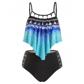 

Leaf Print Beading Embellished Criss Criss Tankini Swimsuit, Multicolor