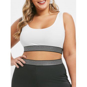

Plus Size Contrast Trim Sports Crop Top, White