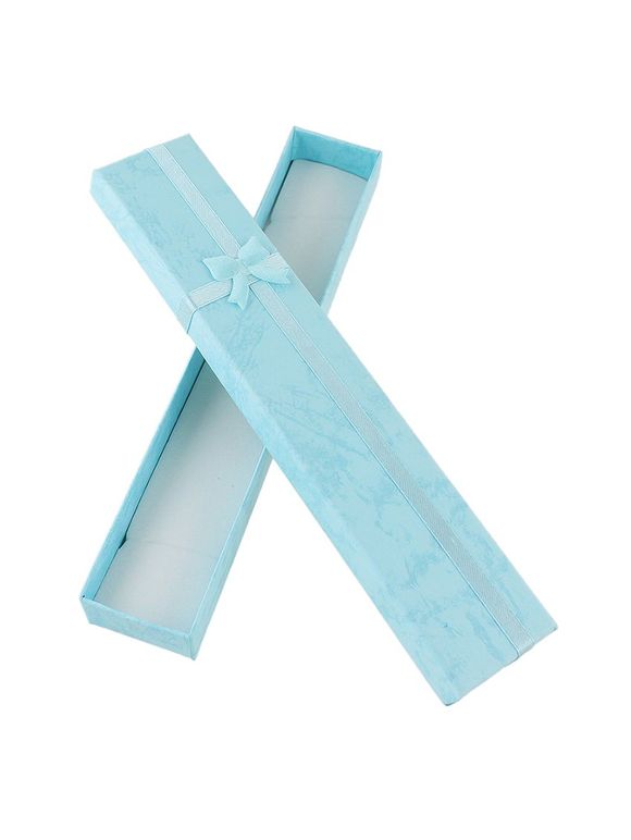 Boîte à Collier à Cadeaux Rectangle avec Nœud Papillon en Papier - Bleu Zircon 