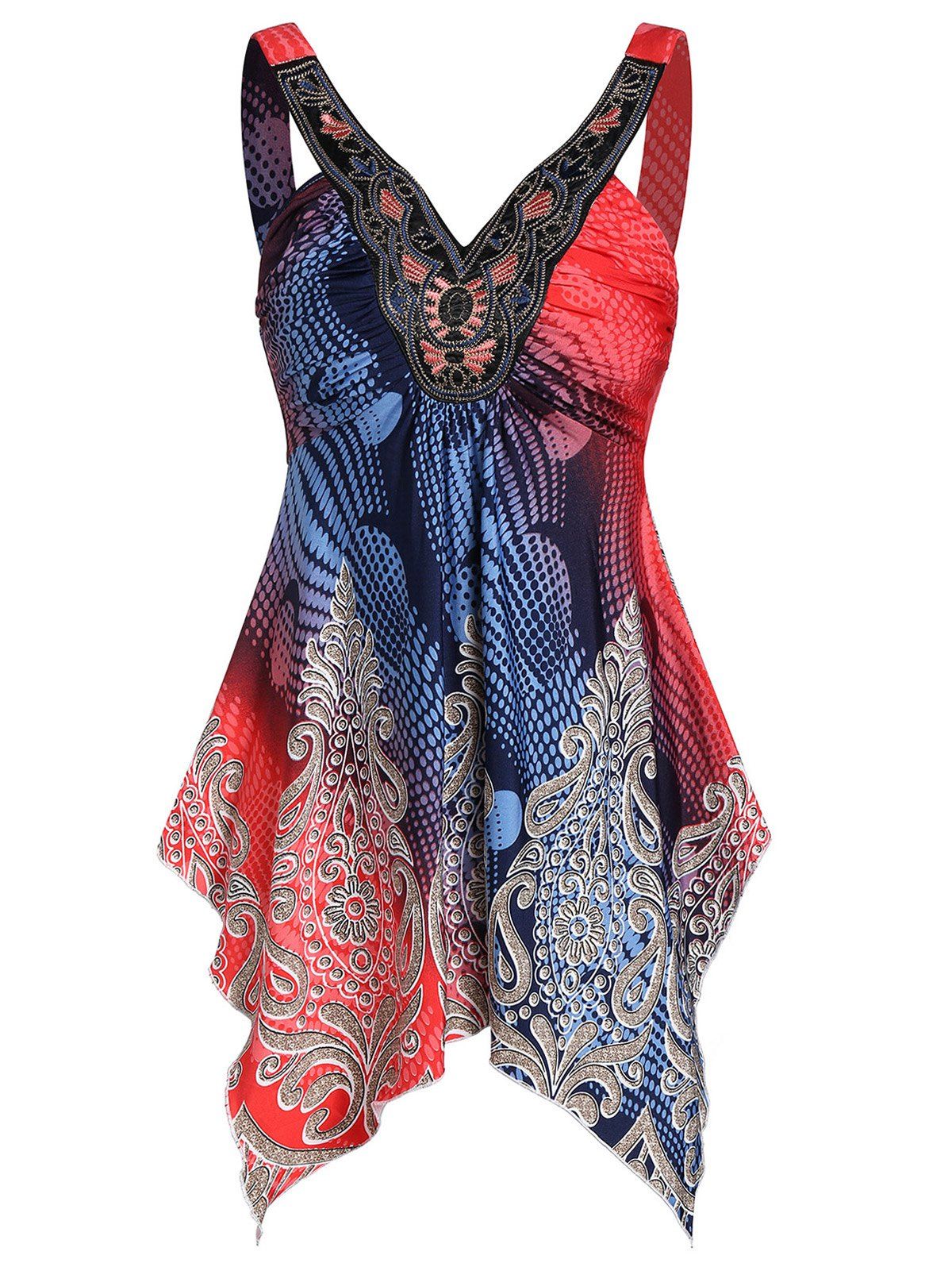 [35% OFF] 2021 Asymmetrical Printed Plunge Tank Top In LAVA RED | DressLily