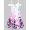 Robe Ligne A Fleurie Imprimée à Epaule Dénudée - Blanc 2XL