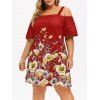 Robe Fleurie à Epaule Dénudée de Grande Taille - Rouge Vineux L