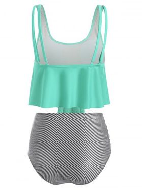 U Neck Striped Overlay Tankini Set