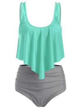 U Neck Striped Overlay Tankini Set