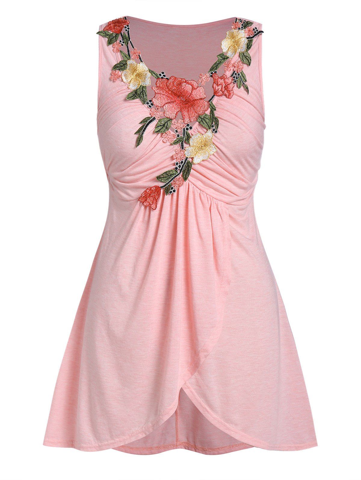 

Plus Size Embroidery Ruched Empire Waist Tank Top, Pink