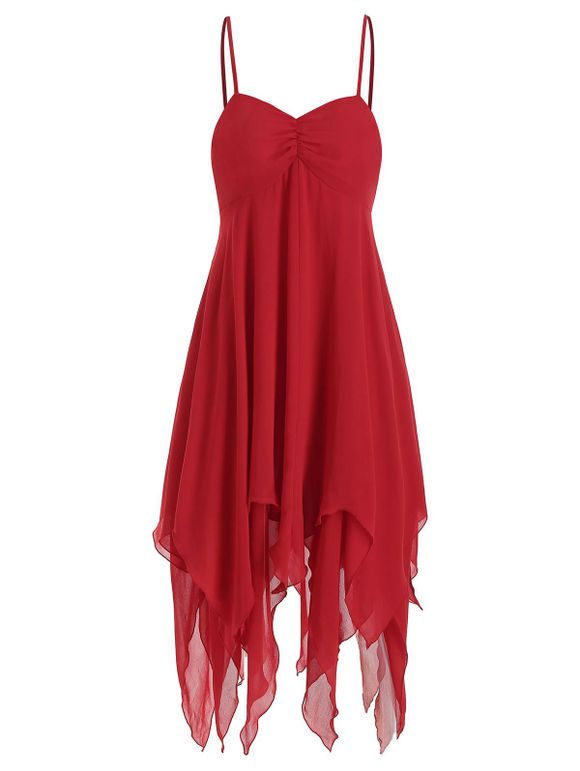 Robe Asymétrique Zippée à Bretelle en Mousseline - Rouge Lave M