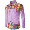 Chemise Motif de Peinture Eclaboussée Colorée Manches Longues à Col Relevé - Pourpre XL