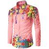 Chemise Motif de Peinture Eclaboussée Colorée Manches Longues à Col Relevé - Rose S